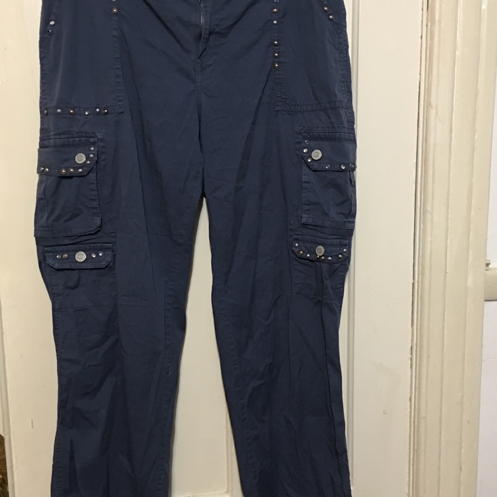 GITANO VINTAGE 90’s‎ EMBELLISHE Blue women’s CARGO PANTS 16W - Picture 2 of 11